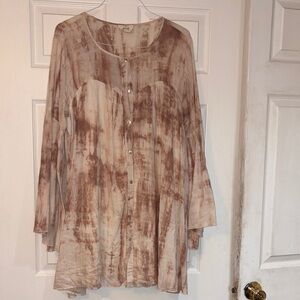 Elegant Beige Tie-Dye Long Sleeve Dress